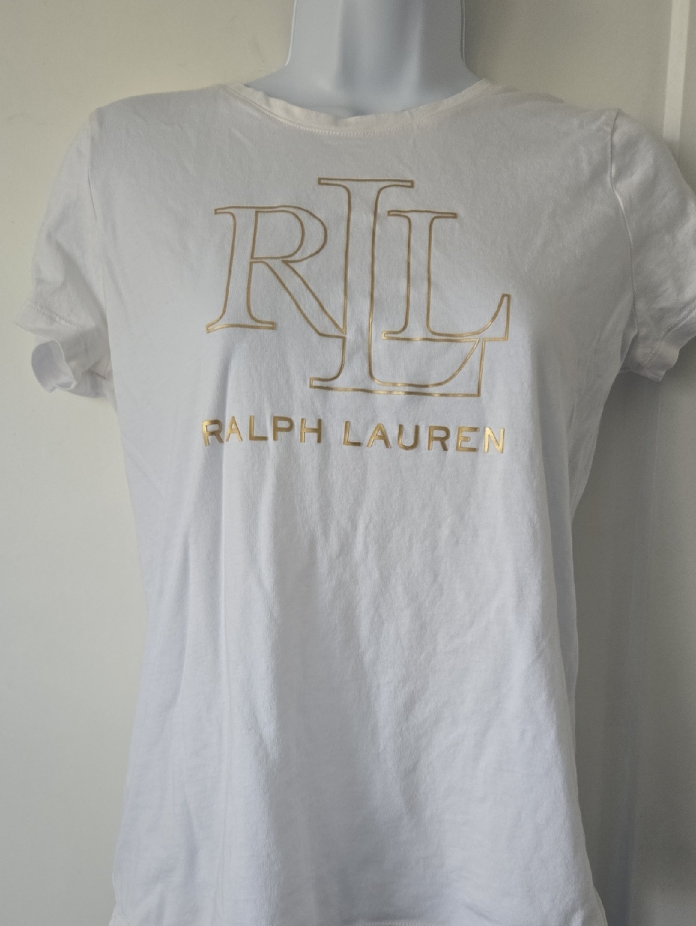 Ralph Lauren White Tee with Gold RL Monogram